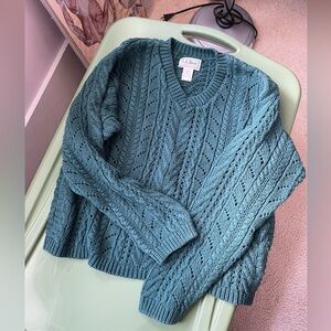 L.L. Bean Women's Deep Teal V-Neck Sweater, Vintage, Size S